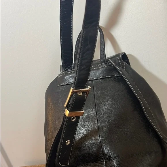 Perlina Black Buttery Smooth Pebbled Leather Backpack - Picture 7 of 14